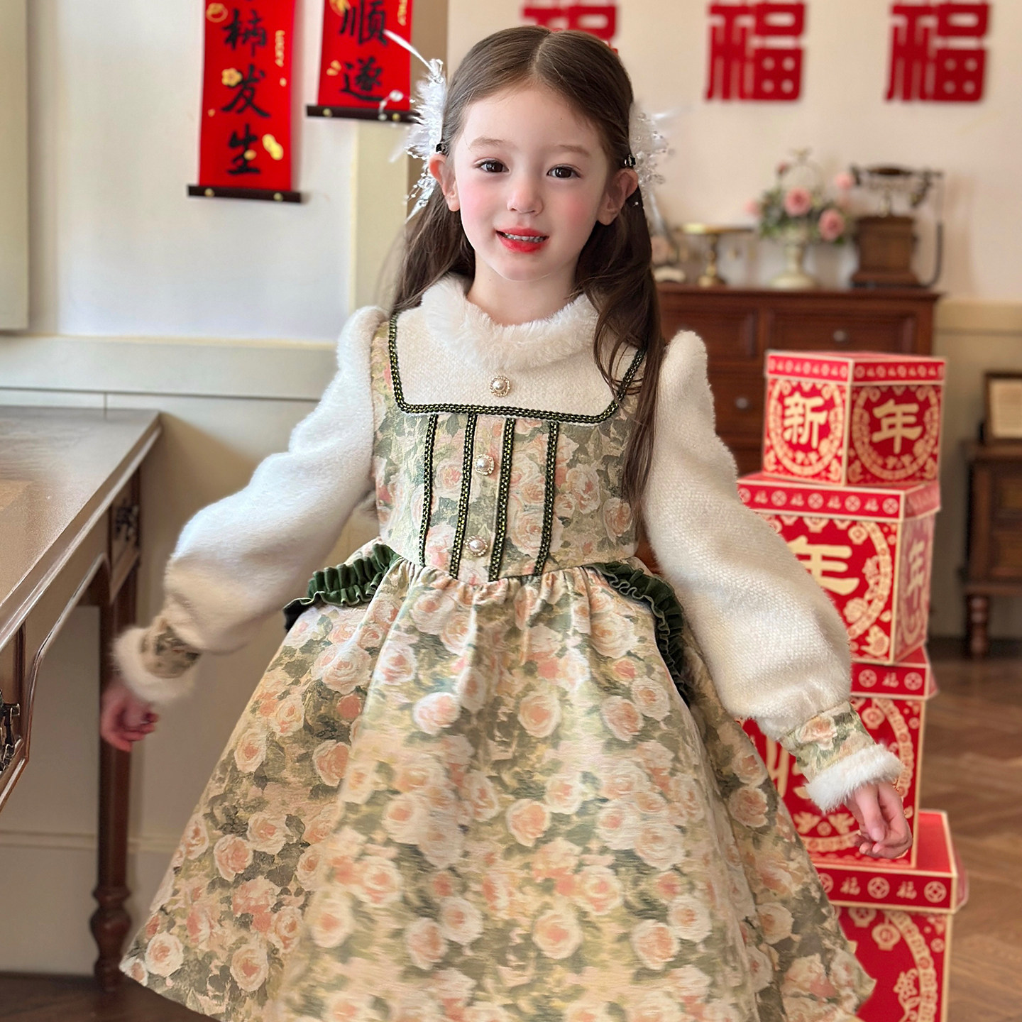 栀了成长记女童装法式假两件连衣裙2025冬季儿童拼色加绒长袖裙子,童装/婴儿装/亲子装,连衣裙,淘宝优惠券,粉丝福利购,淘宝优惠卷