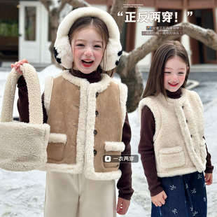 上衣 儿童麂皮绒保暖无袖 栀了成长记童装 女童正反两穿马甲2025冬季