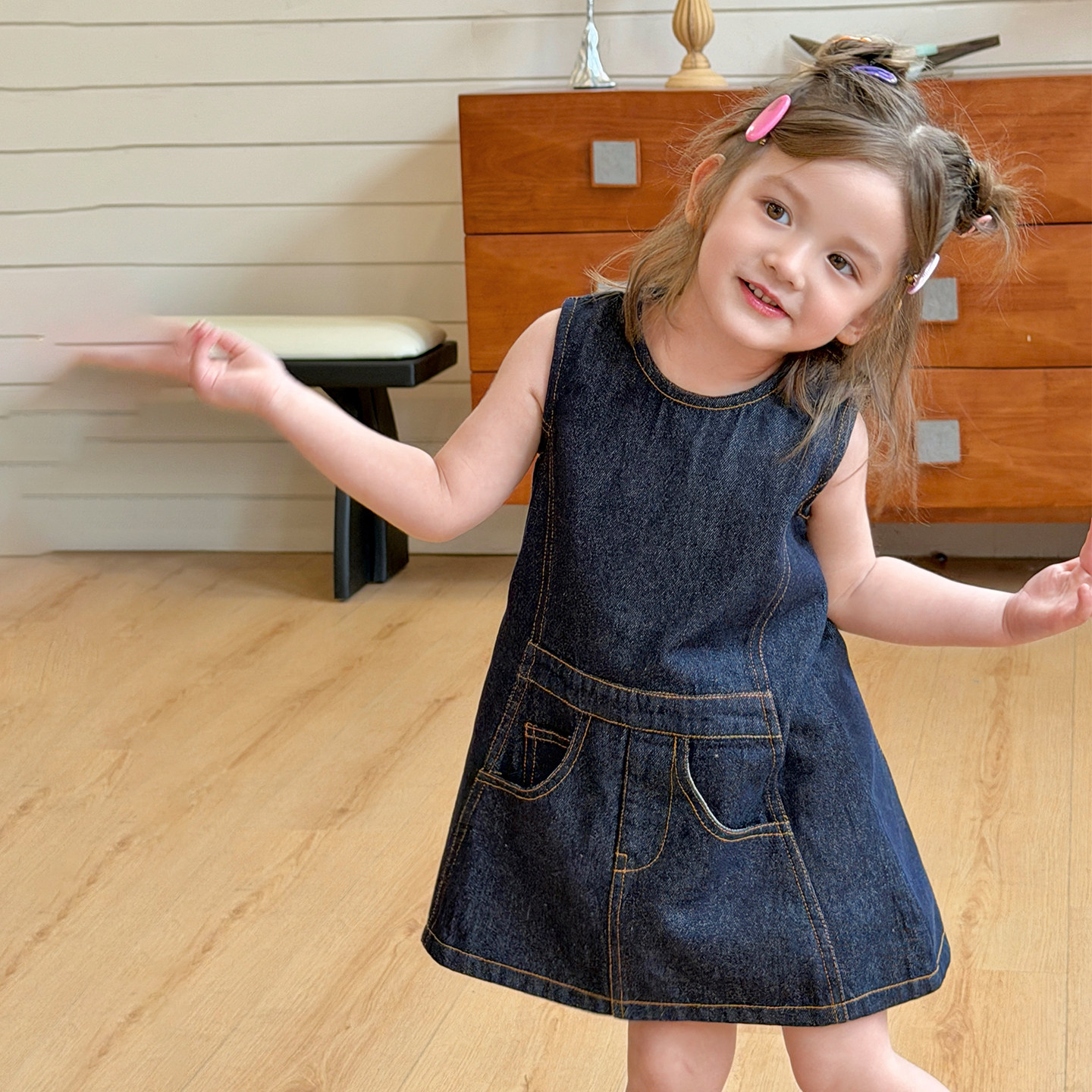 栀了成长记女童装复古风牛仔背心裙2026夏季中小童百搭简约连衣裙