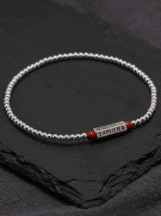 原创设计银脚链复古个性饰品简约银珠脚饰六字真言转运纯银脚