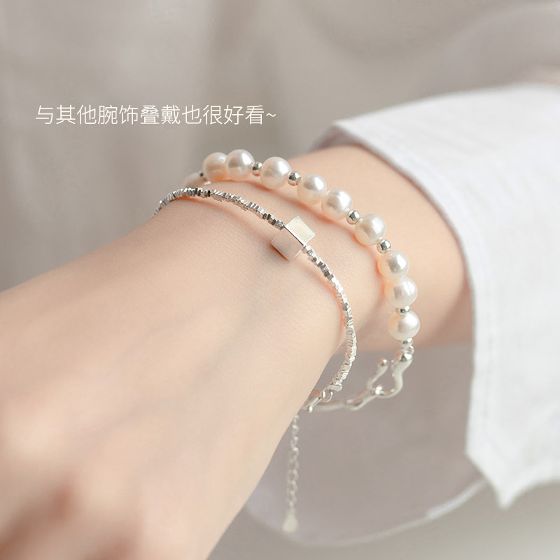 925碎银子方块光面不规则切割手工纯银设计款手链手串ins风碎银子