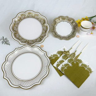 新款花瓣花边异形纸盘一次性纸盘餐具婚礼生日聚会派对用品