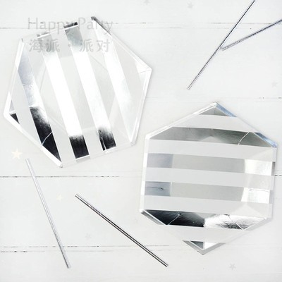 银色条纹纸盘StripedPlates