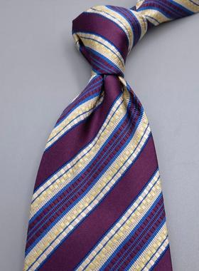 外贸出口秋冬新款紫色撞色复古油画条纹男士休闲晚宴婚礼蚕丝领带