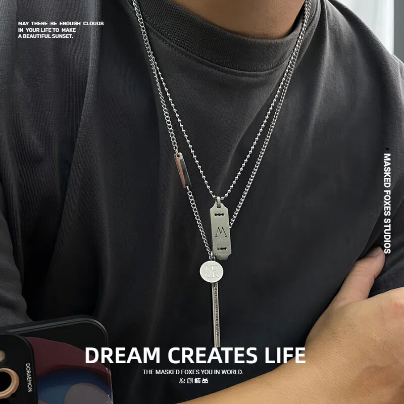 【定制刻字】原创小众叠戴项链ins冷淡风个性钛钢长款链情侣礼物