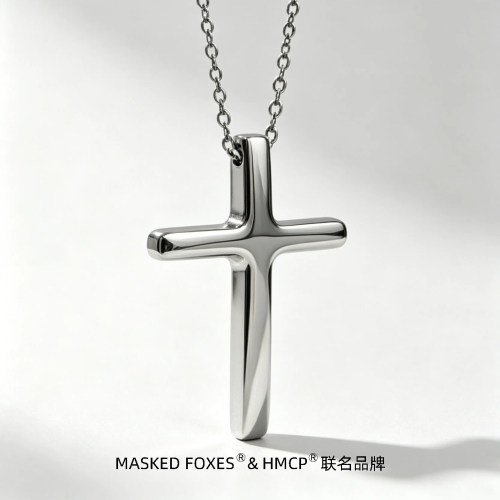 Simple glossy Cross Necklace欧美简约光面十字架项链情侣嘻哈链