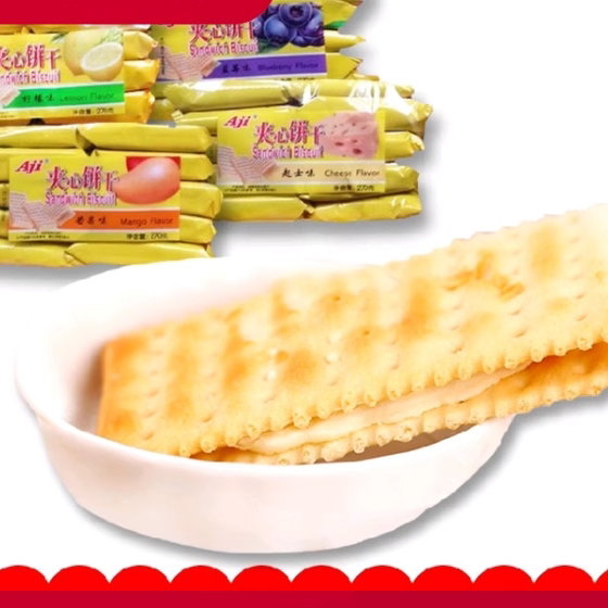 AJI蓝莓芒果柠檬味135g梳打夹心饼干糕点休闲零食儿童学生早餐