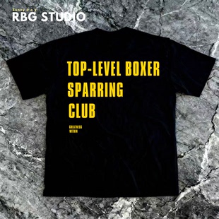 拳击格斗后背印花T恤 BOXING潮牌英文印花 运动健身撸铁训练短袖