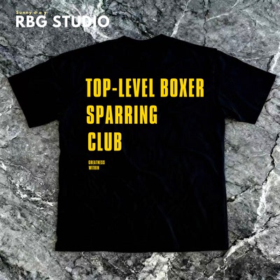 拳击格斗重磅T恤男 BOXING潮牌英文印花 运动健身撸铁训练短袖