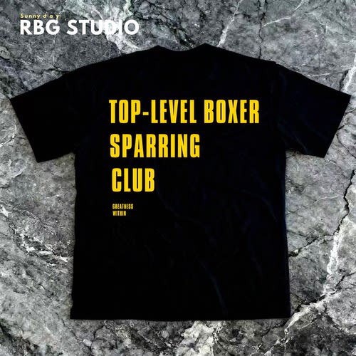 拳击格斗后背印花T恤 BOXING潮牌英文印花 运动健身撸铁训练短袖