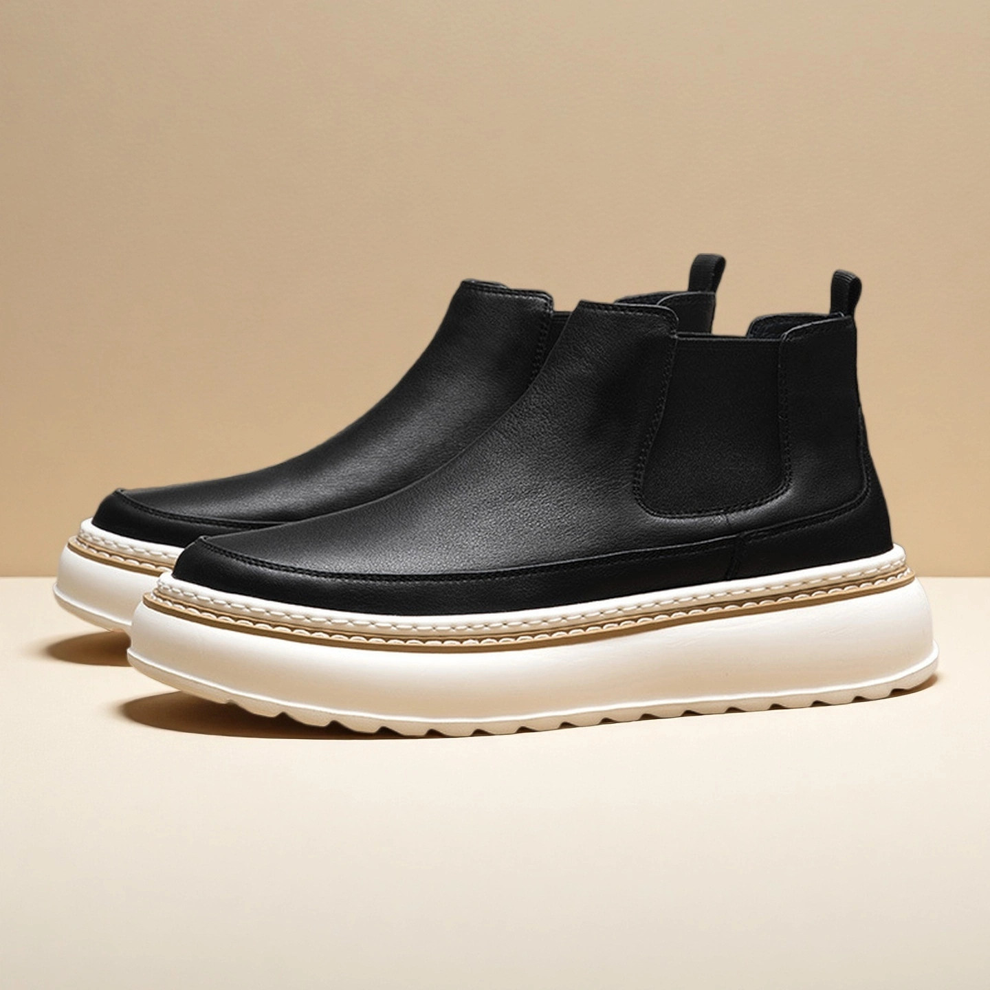 班比帝伦2025新款切尔西靴男真皮黑色复古百搭套脚短靴厚底马丁靴