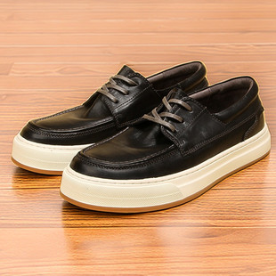 水洗马皮手工鞋复古2023秋冬板鞋男士真皮软底高端透气休闲皮鞋男