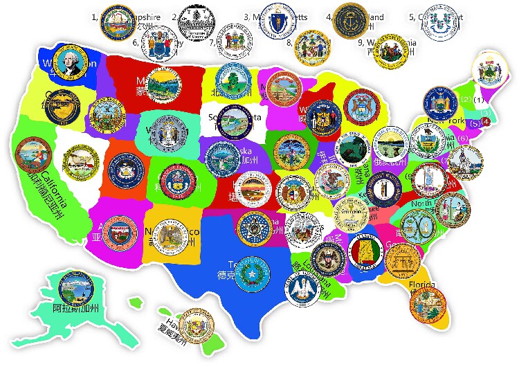 美国50州 1特区 州徽徽章胸章冰箱贴磁力贴全套51枚 可单买定制
