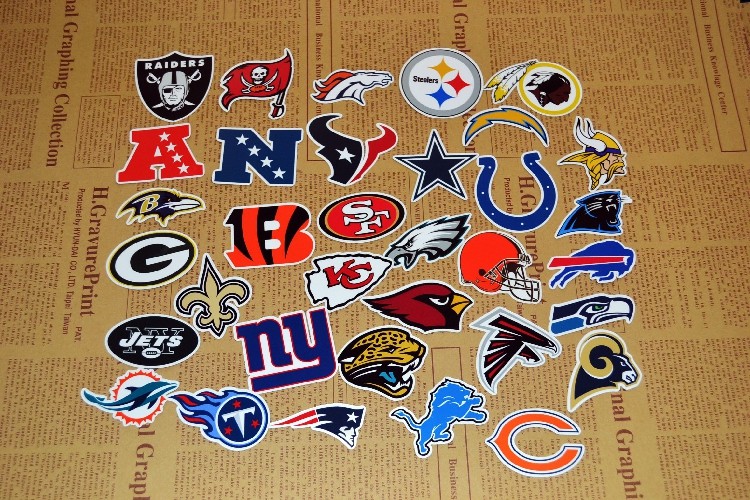 nfl美橄榄球联盟全套32支队标防水不干胶贴纸 箱包贴头盔贴本贴