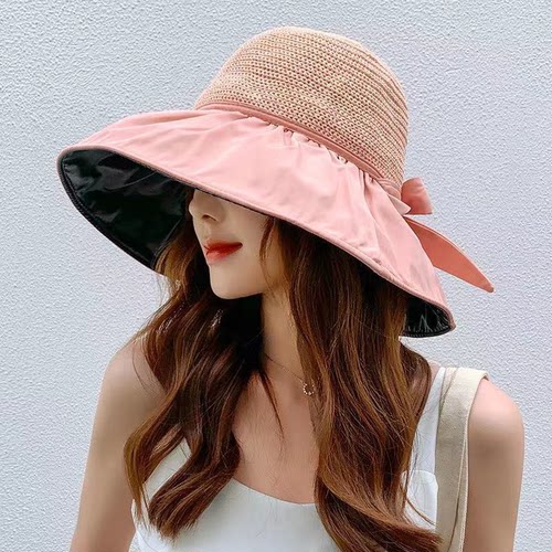 夏季黑胶蝴蝶结遮阳帽女