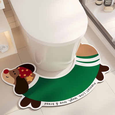 可爱腊肠狗卫生间u型硅藻泥地垫防溅尿吸水防滑马桶踩脚垫耐脏垫