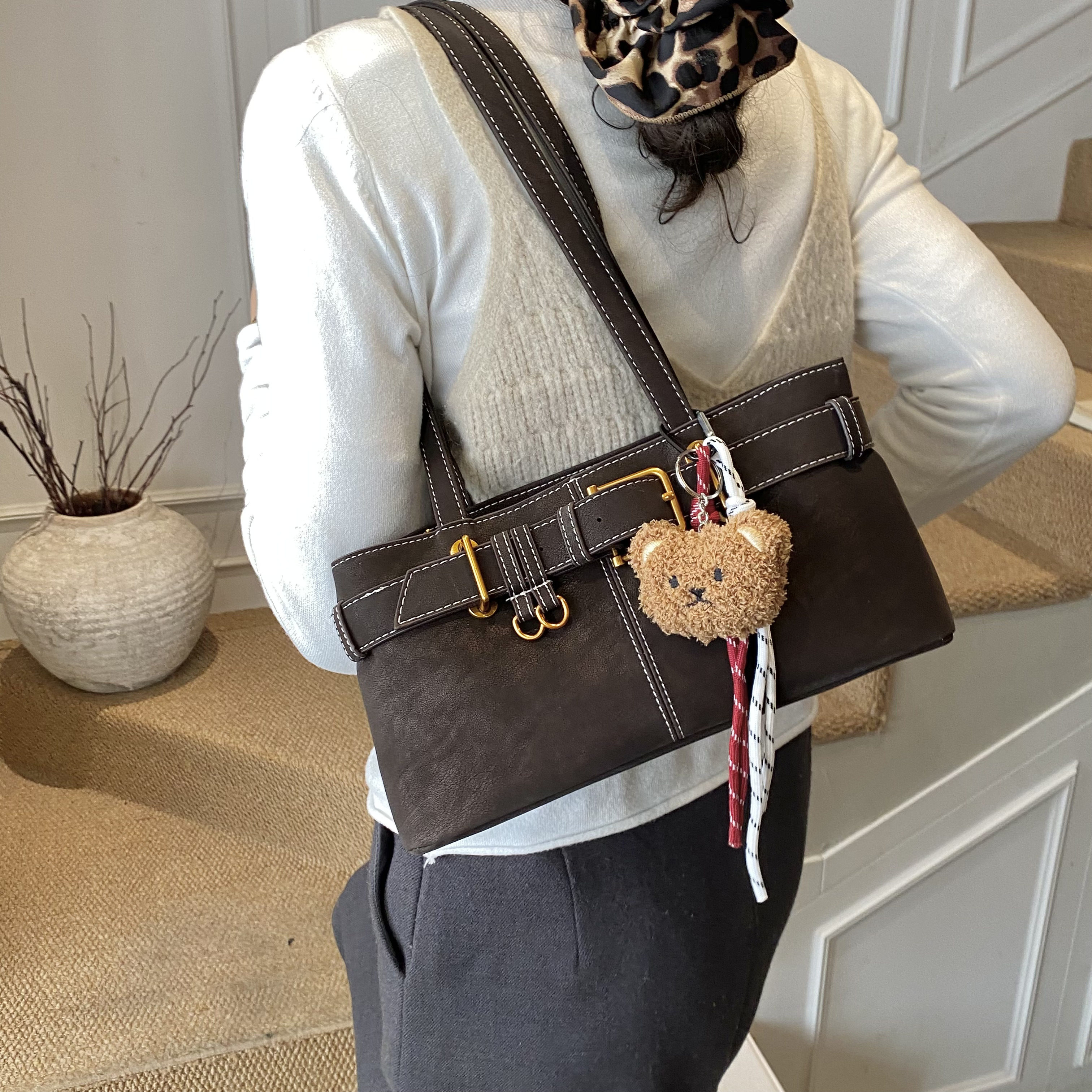 EUNICE EXQUISITE复古麂皮绒包包女款轻奢小众单肩包腋下包手提包