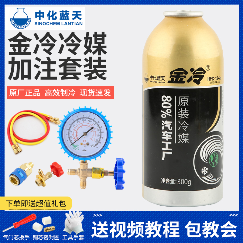 原装金冷R134a雪种汽车空调制冷剂环保无氟利昂车用冷媒净重300克