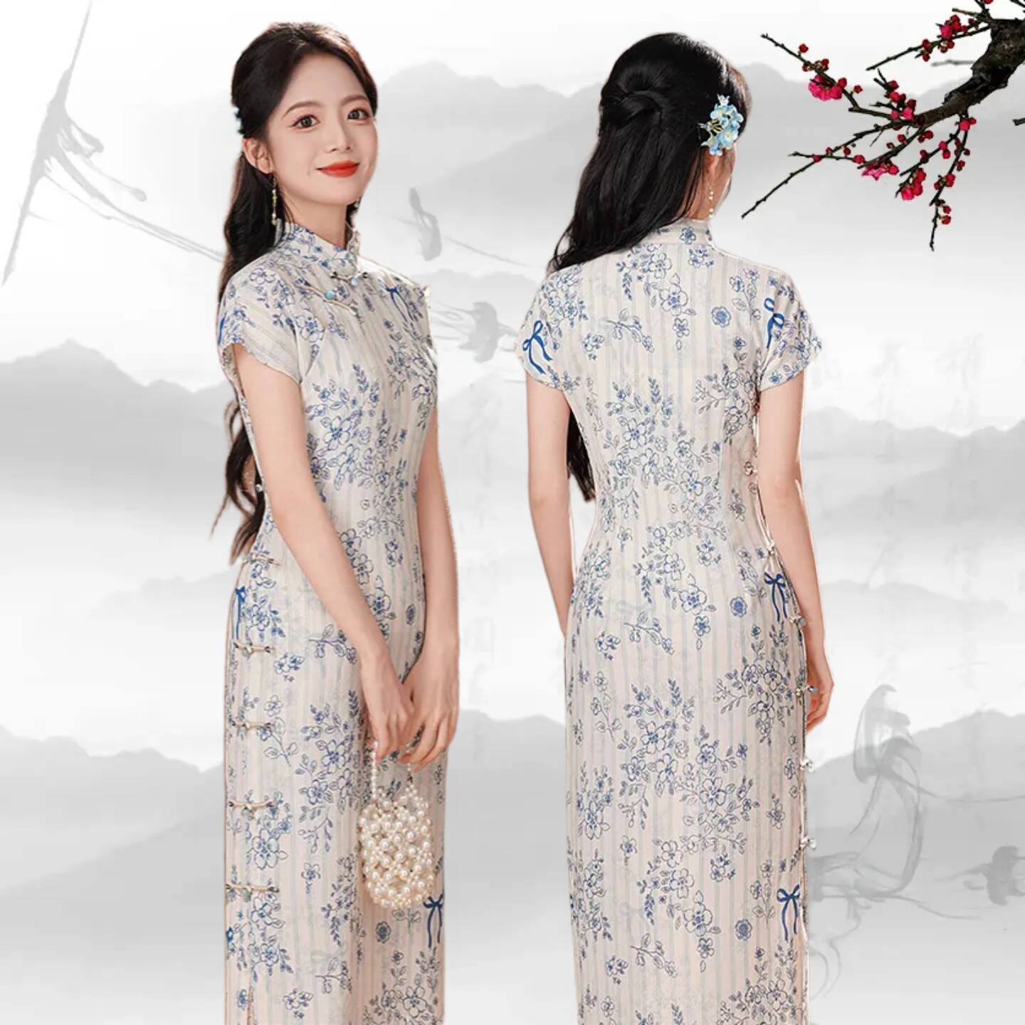 少女改良苏州仿丝旗袍日常上班穿
