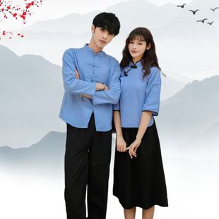 民国上海滩五四青年学生装旗袍晚会小品话剧演出服亚麻中山装新款