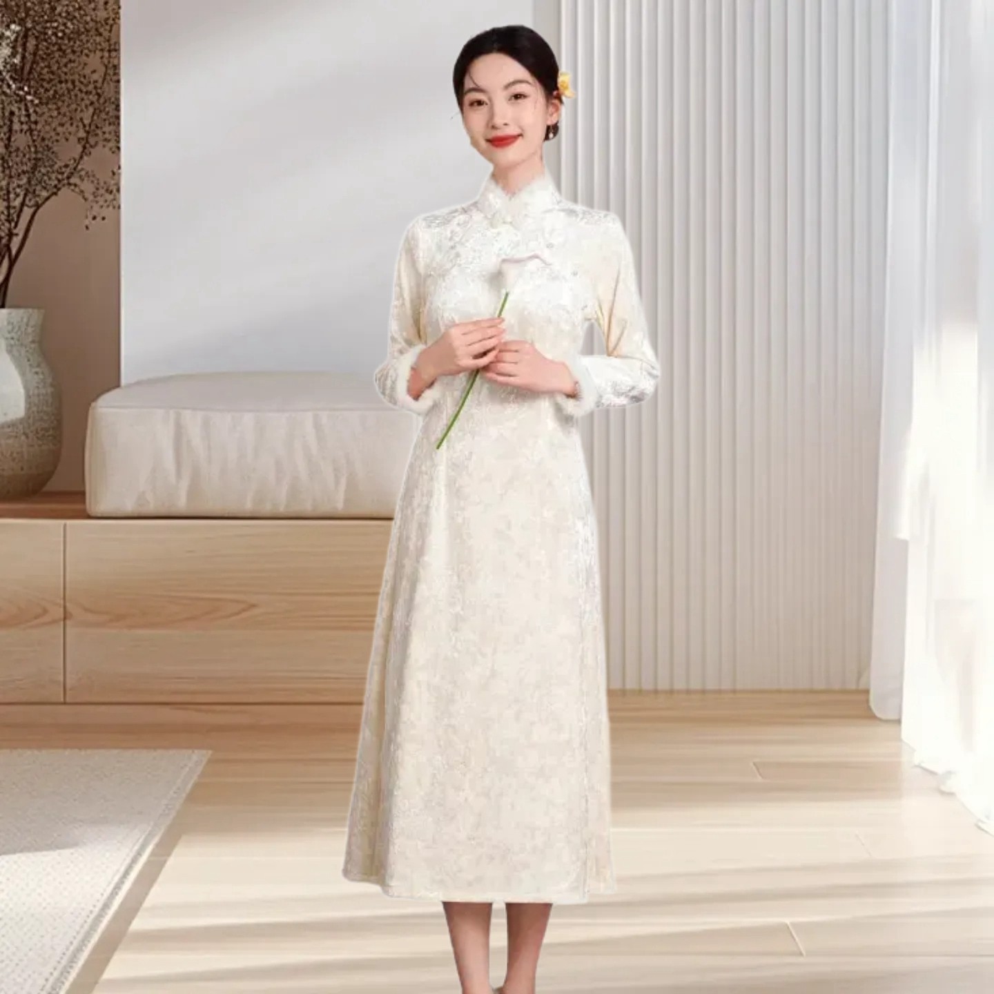 大裙摆中国风钻石绒加绒日常订婚礼服年轻款修身苏州旗袍新款2026