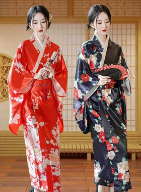 日式和服女士绸缎大码睡袍浴袍COSPL餐厅迎宾前台员工服2025新款