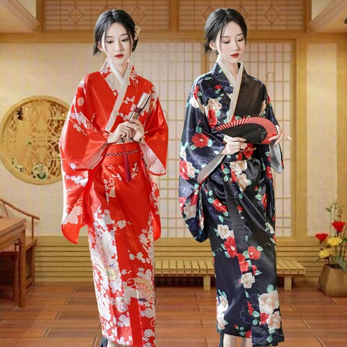 COSPL日式和服女士绸缎大码睡袍