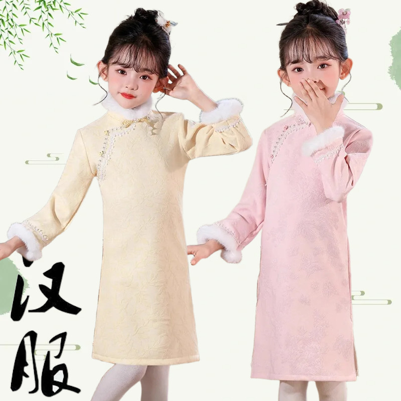 中国青花瓷旗袍儿童汉服公主裙子