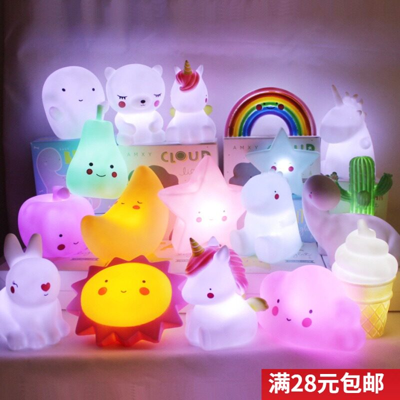 创意小夜灯少女心网红卡通鲸鱼灯婴儿喂奶护眼月亮灯卧室床头灯