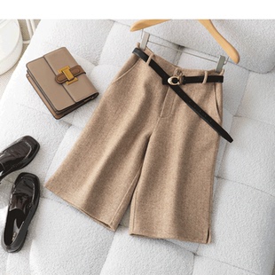 短裤英伦通勤人字纹羊毛双面呢五分裤女裤西装裤裤子冬加厚羊毛裤