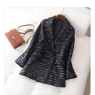 女 百搭显瘦通勤OL西装 轻奢质感彩线花纱编织小香风外套冬季 新品