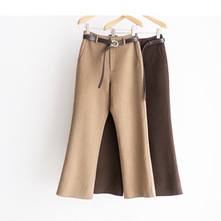 裤子冬加厚手工双面呢羊毛直筒裤微喇裤长裤羊毛裤休闲裤女裤