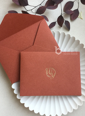 定制环保欧美风自然里纸198g橙色商务婚礼请柬邀请函信封封套