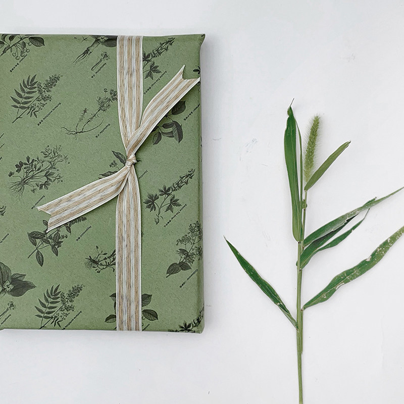 现货可定制原创中式草木植物素色图案鲜花店文艺教师节礼物包装纸