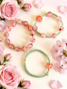 天然水晶手串新中式复古手链天然紫粉晶撞色和田碧玉满天星手链