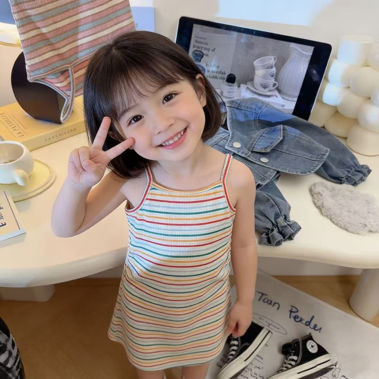 女童吊带背心连衣裙夏季儿童宝宝小女孩长裙子简约凉爽甜美2026年