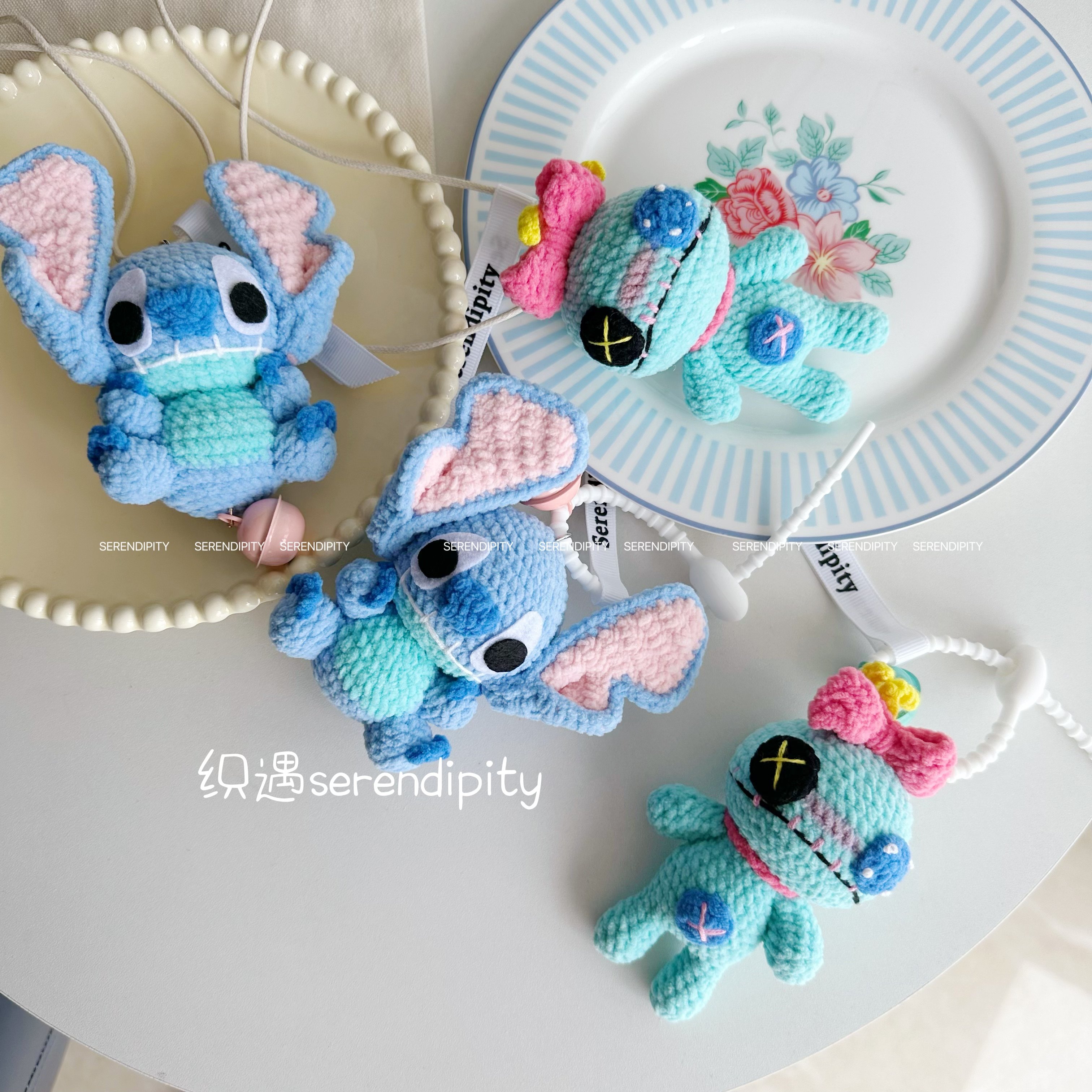 手工钩织史迪仔和小金玩偶挂件汽车装饰吊饰包包配饰成品可爱礼物