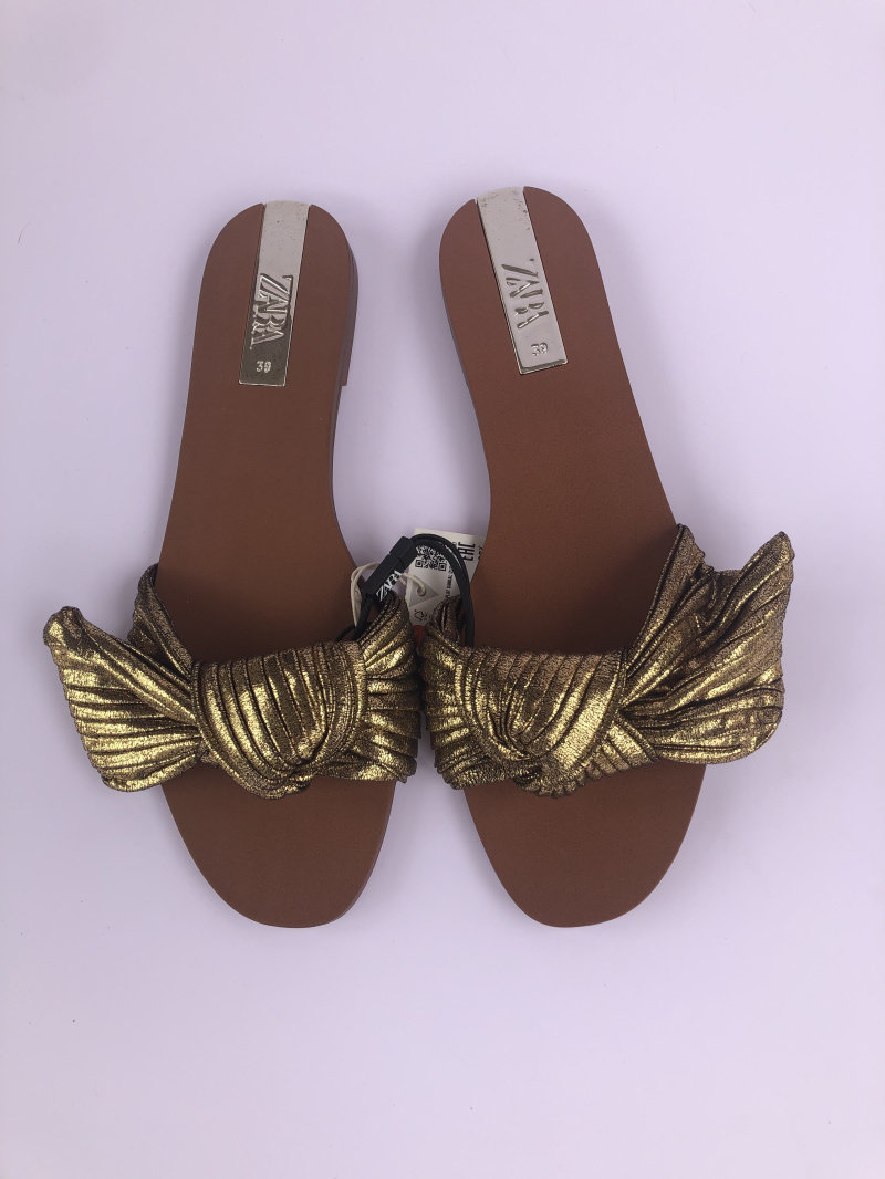 new zaranse 春夏新款金色蝴蝶结平底拖鞋时尚女凉鞋3805610091