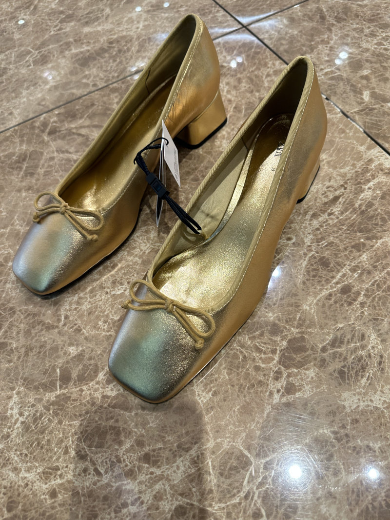 newzara nse大码方头浅口蝴蝶结 粗跟羊皮芭蕾女单鞋 1520110 091