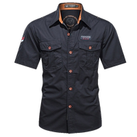 American-style casual workwear short-sleeved shirt for men, pure cotton 2025 summer top, multi-pocket casual and durable lining thumbnail 3