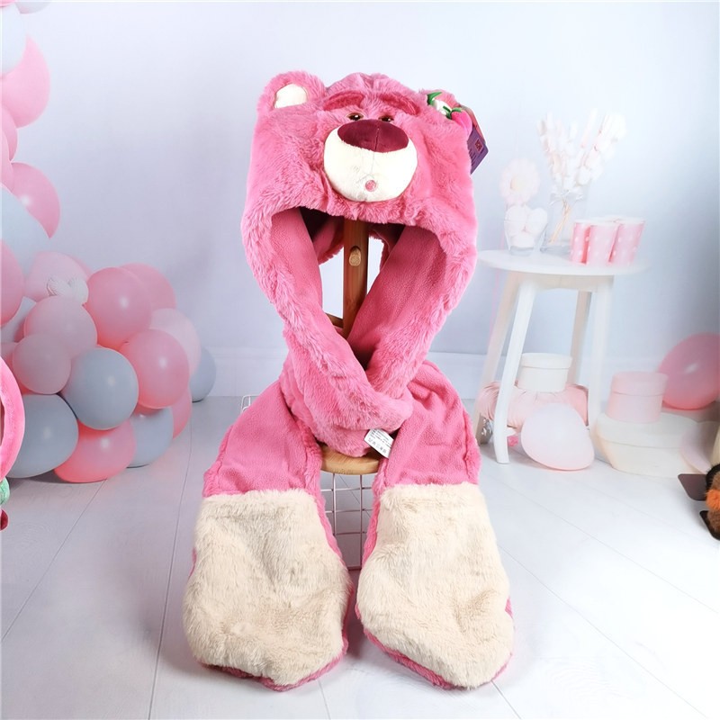 正版草莓熊连帽围巾可爱秋冬耳罩