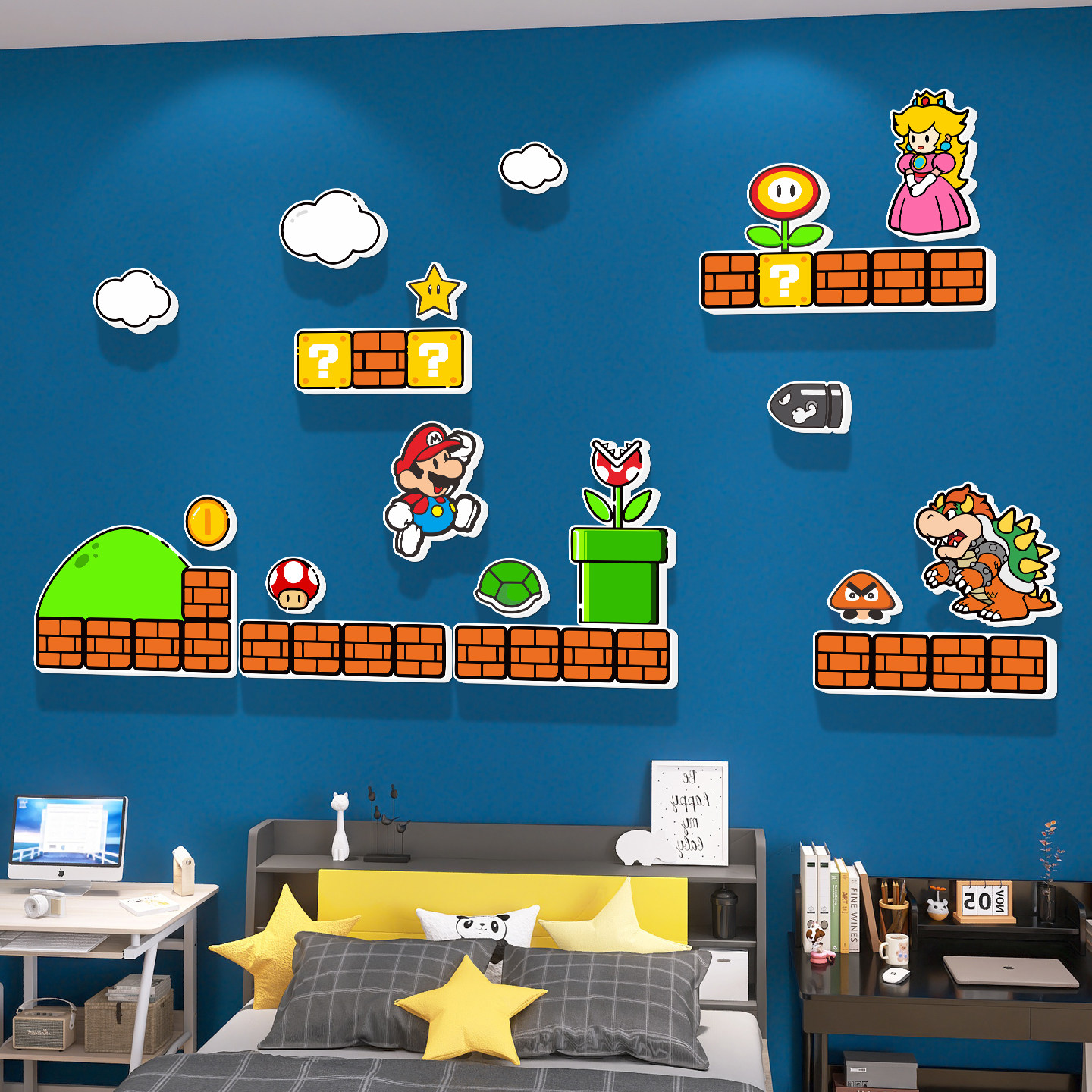 超级马里奥墙贴画情怀3d立体卧室背景墙创意宿舍贴纸男生房可移除