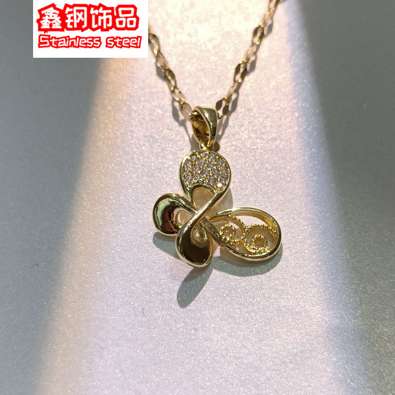 源头厂家网红ins风镶钻钛钢项链女 不掉色轻奢小众设计简约锁骨链