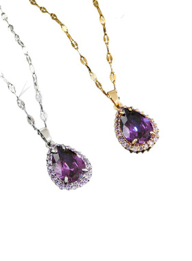 2025思潮秋季新款钛钢项链  女跨境时尚紫色宝石吊坠项链精美项链