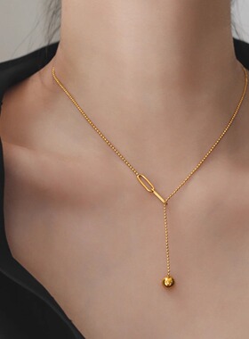 通体钛钢流苏拼接抽拉小球项链女短款锁骨链小众配饰品宇宙元素