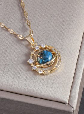 2025思潮新款跨境饰品星球锆石吊坠项链  科技梦幻未来风钛钢项链