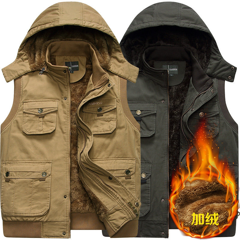 冬季加绒加厚马甲连帽可拆男士多口袋坎肩马夹中老年大码保暖背心,男装,常规马甲,淘宝优惠券,粉丝福利购,淘宝优惠卷
