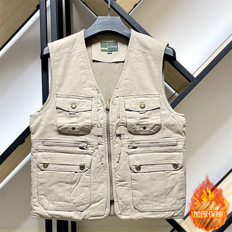 男士工装风多口袋马甲冬季纯棉加厚保暖背心中老年户外坎肩宽松型,男装,常规马甲,淘宝优惠券,粉丝福利购,淘宝优惠卷
