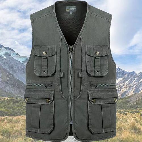 男士马甲外套春秋全棉坎肩多口袋爸爸马夹中老年户外摄影钓鱼背心