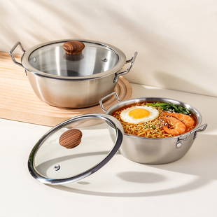 onlycook 304不锈钢泡面碗带盖双柄大碗家用一人食煮螺蛳粉锅汤盆
